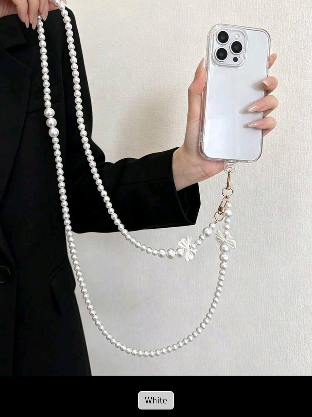 Pearl Beaded Phone Strap Crossbody - White